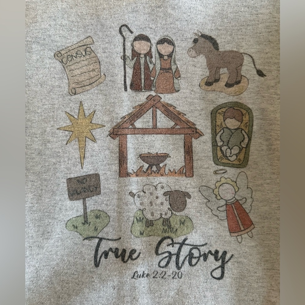 Gray Nativity Scene Graphic Sweatshirt